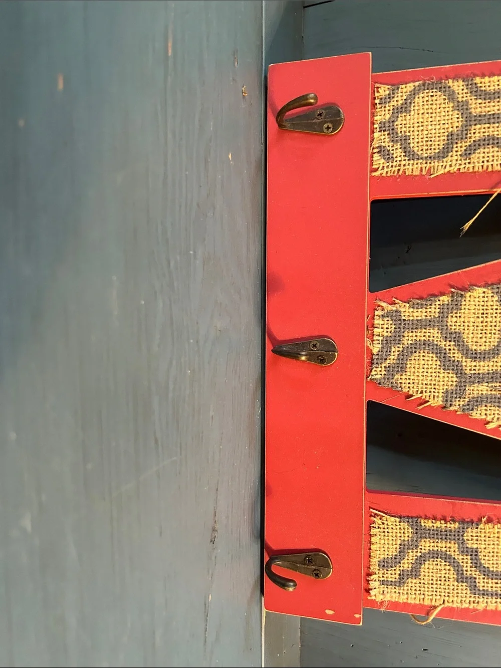 Hand Crafted Red Burlap Letter “M” Wall Hook with Yellow Burlap Flower